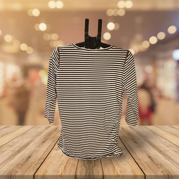🖤 MICHAEL Michael Kors Stripe Ruched Top w/ Zipper Shoulders – Size XL - Picture 2 of 6